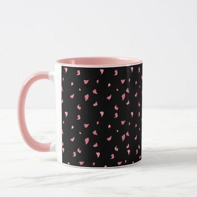 Tasse à café rose noir décorée de coeurs feuille (Gauche)