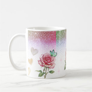 Tasse à café Rose Pailletée et Papillon