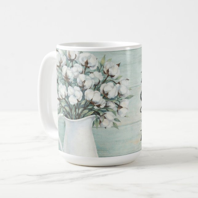 Tasse à café rustique de ferme Fleurs de coton (Devant gauche)