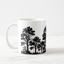 Tasse à café silhouette d'arbres noirs