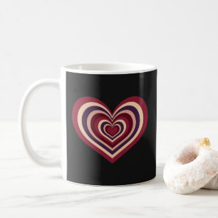 Tasse à cœur rayé rétro - Rouge sur noir