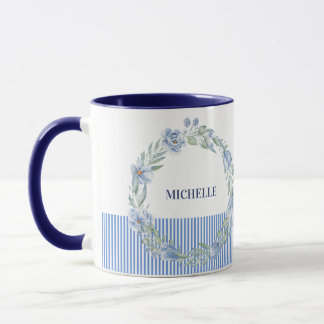 Tasse à couronne florale personnalisée avec rayure