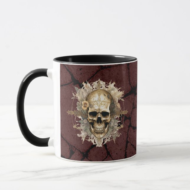 Tasse à crâne doré avec arrière - plan grunge (Gauche)