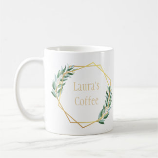 Tasse à design feuille personnalisée et dorée
