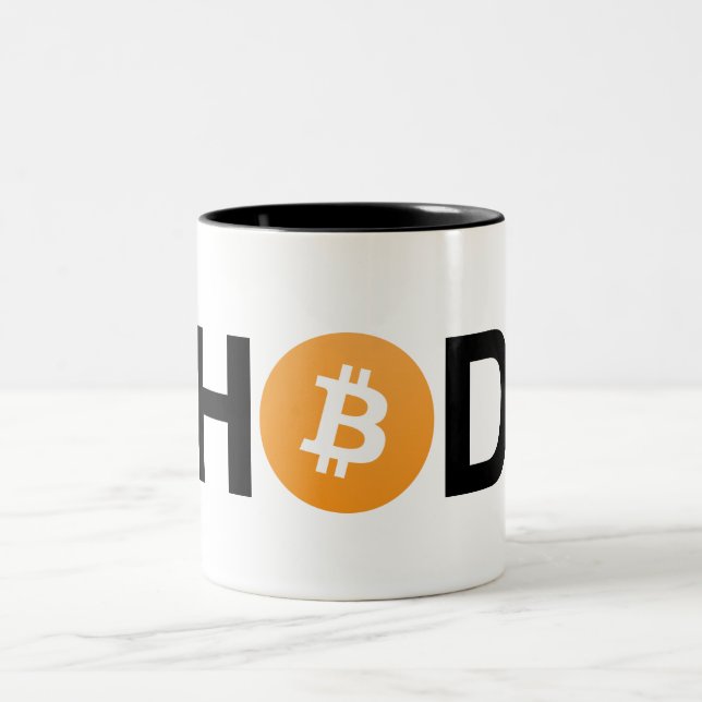 Tasse à deux tons de Bitcoin de #HODL (Centre)