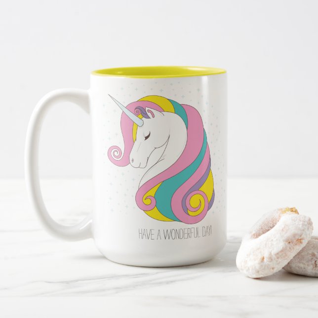 Tasse à deux tons de licorne (personnalisez-la !) (Avec donut)