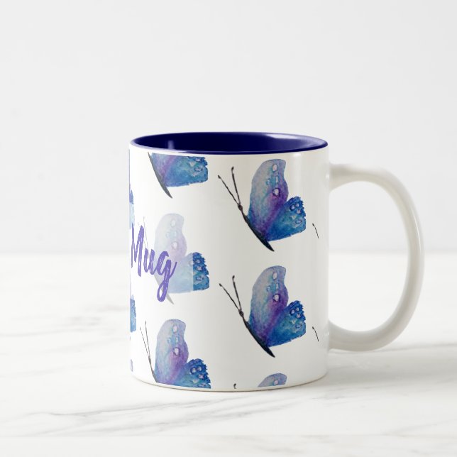Tasse à deux tons personnalisée   de papillon bleu (Droit)
