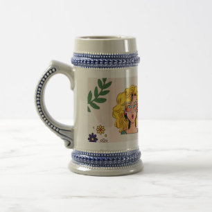 Tasse à emballage vert et rose illustrée de style