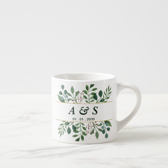 Tasse à expresso de mariage florale verte et blanc (Droite)