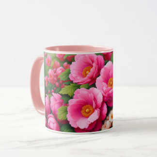 tasse à fleurs avec grandes fleurs roses