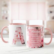 Tasse à initiale A florale | Nom et traits personn
