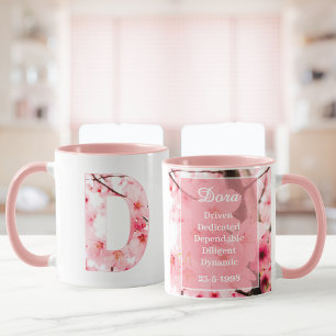 Tasse à initiale D florale   Nom et traits personn