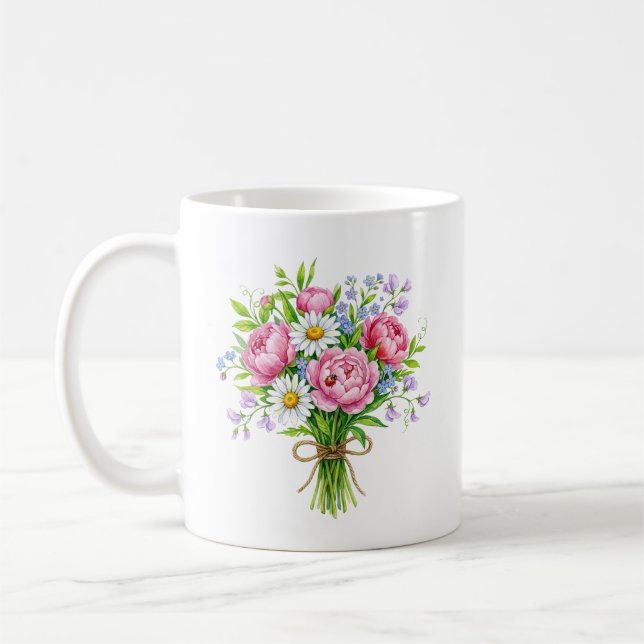 Tasse à ladybug aquarelle Bouquet de Pivoine de Pr (Gauche)