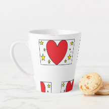 Tasse à latte Cœur Rouge Fantaisiste et Étoiles Do
