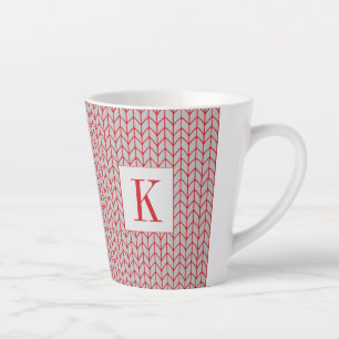 Tasse à latte en tricot gris ROUGE + Initiale