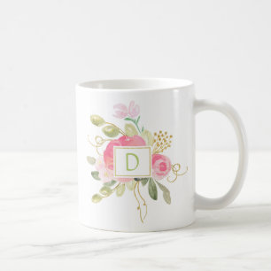 Tasse à monogramme avec roses roses et paillettes 
