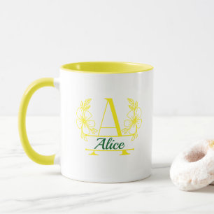 Tasse à monogramme floral initial personnalisé