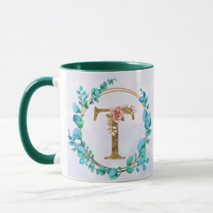 Tasse à monogramme floral personnalisé, de A à Z
