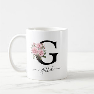 Tasse à monogramme G initial floral roses roses ro