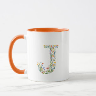 Tasse à monogramme lettre J aquarelle florale