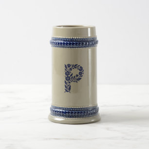 Tasse à monogramme lettre P florale bleue