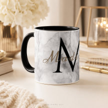 Tasse à monogramme personnalisé en marbre blanc