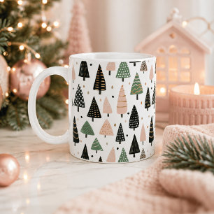 Tasse à motif d'arbre de Noël rose moderne