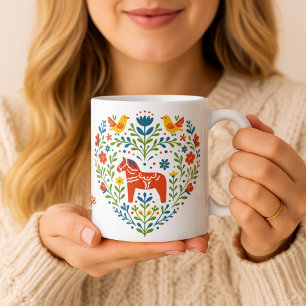Tasse à motif de cœur Hygge Art populaire Cheval d