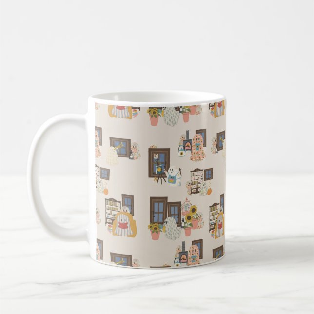 Tasse à motif de cottage fantôme fantaisiste | Aut (Gauche)