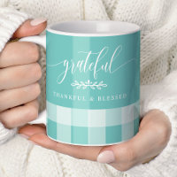 Tasse à motifs écossais sarcelle et blanc Grateful