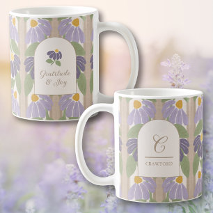 Tasse à rayures florales monogrammées – Cadeau per