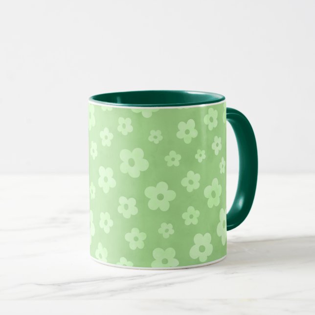 Tasse à thé aux fleurs vertes et blanches avec poi (Devant droit)