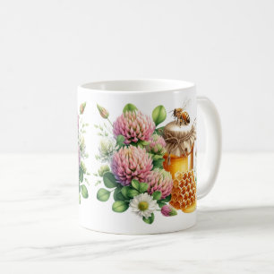 Tasse abeille pot de miel et fleur de trèfle