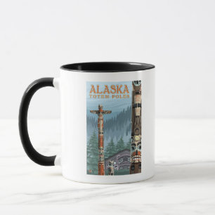 Tasse Affiche de Vintage voyage de village de totem de