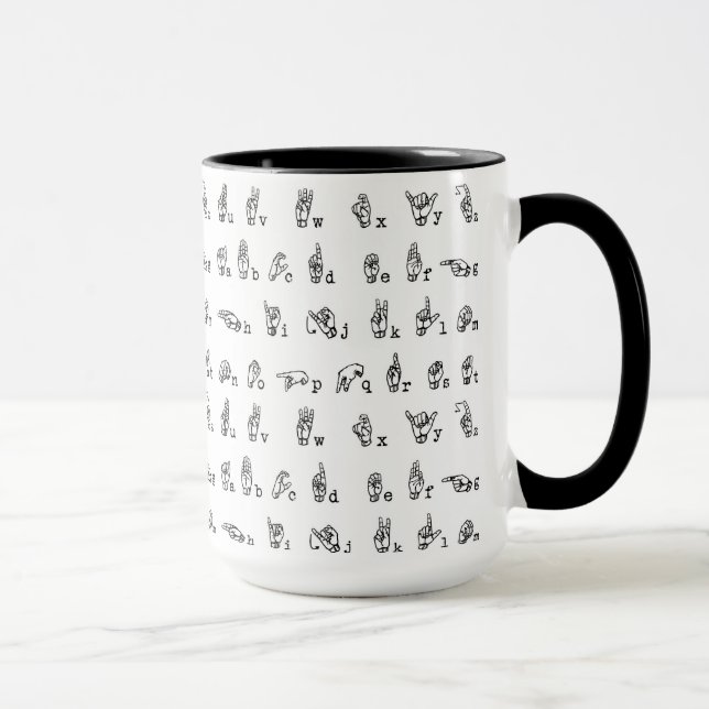 Tasse Alphabet de langue des signes américaine en noir (Droite)