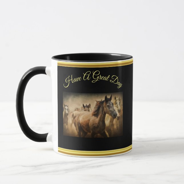 Tasse American Quarter Horse au design de feuilles d'or (Gauche)