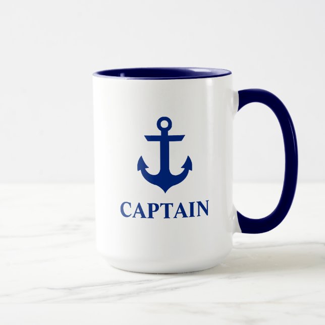 Tasse Ancre de capitaine nautique Grand bleu et blanc (Droite)