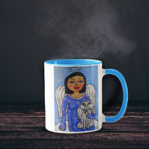 Tasse Ange d'art populaire Ange de chat sur le nuage
