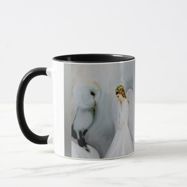 Tasse Ange gardien de soin et hibou blanc (Gauche)