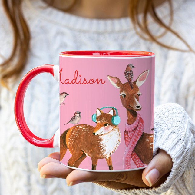 Tasse Animaux de bois Nom personnalisé Noël (Woodland Animals Custom Name Christmas Mug)