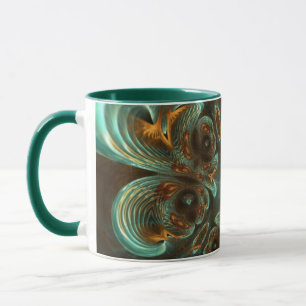 Tasse Aqua Green & Gold & Spiral Fractal Art