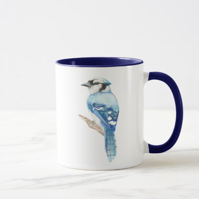 Tasse Aquarelle Bleu Jay Oiseau Nature Art (Droite)