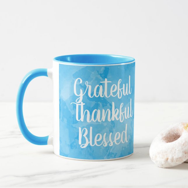 Tasse Aquarelle bleue bénie reconnaissante (Avec donut)