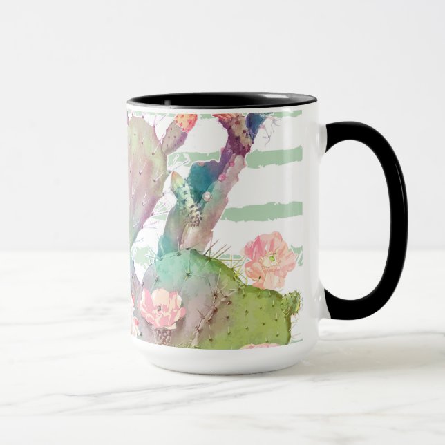 Tasse Aquarelle Cactus Floral Stripes Design (Droite)