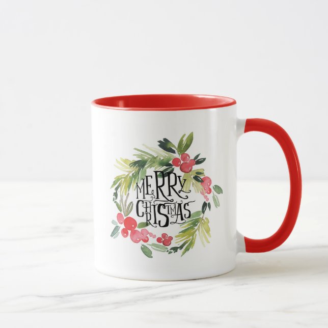 Tasse Aquarelle de Noël | - guirlande de houx de (Droite)