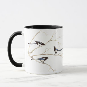 Tasse Aquarelle d'origine Famille Magpie, Oiseau