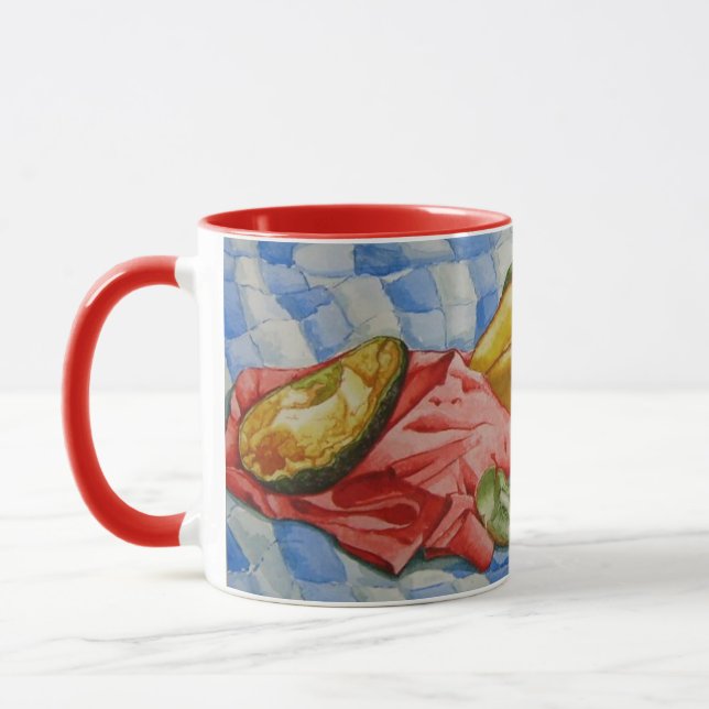 Tasse aquarelle encore vie peinture de fruits exotiques (Gauche)