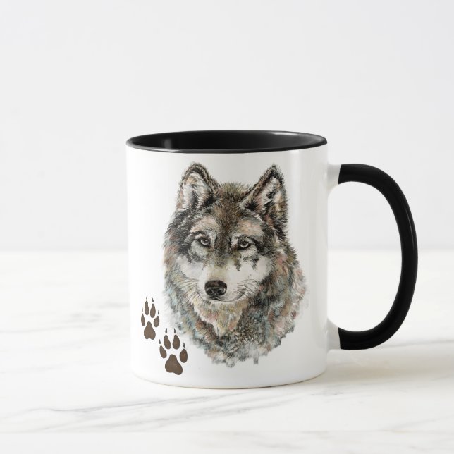 Tasse Aquarelle originale Loup gris - Traces animal (Droite)