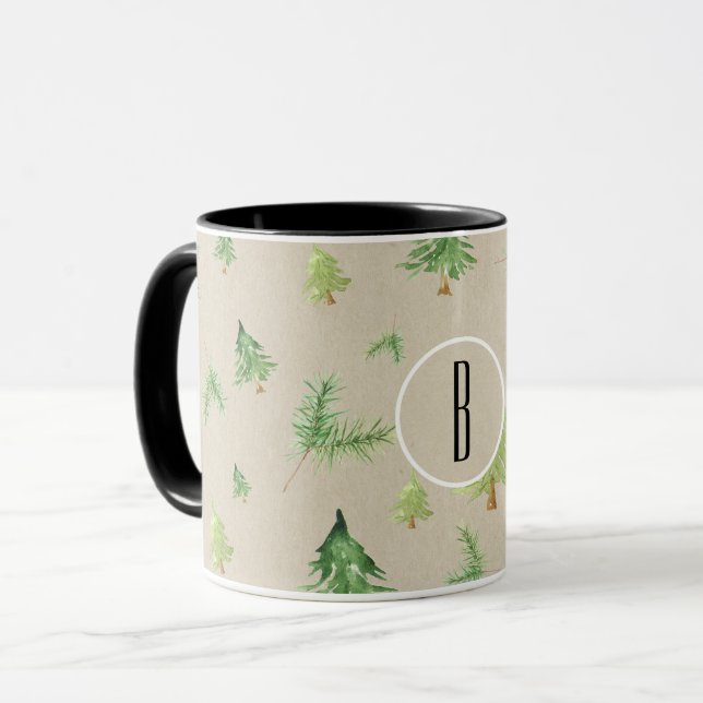 Tasse Aquarelle Pine Arbres Hiver Minimal Rustique (Devant gauche)