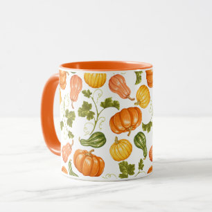 Tasse Aquarelle Squash, Citrouille et Motif Feuille